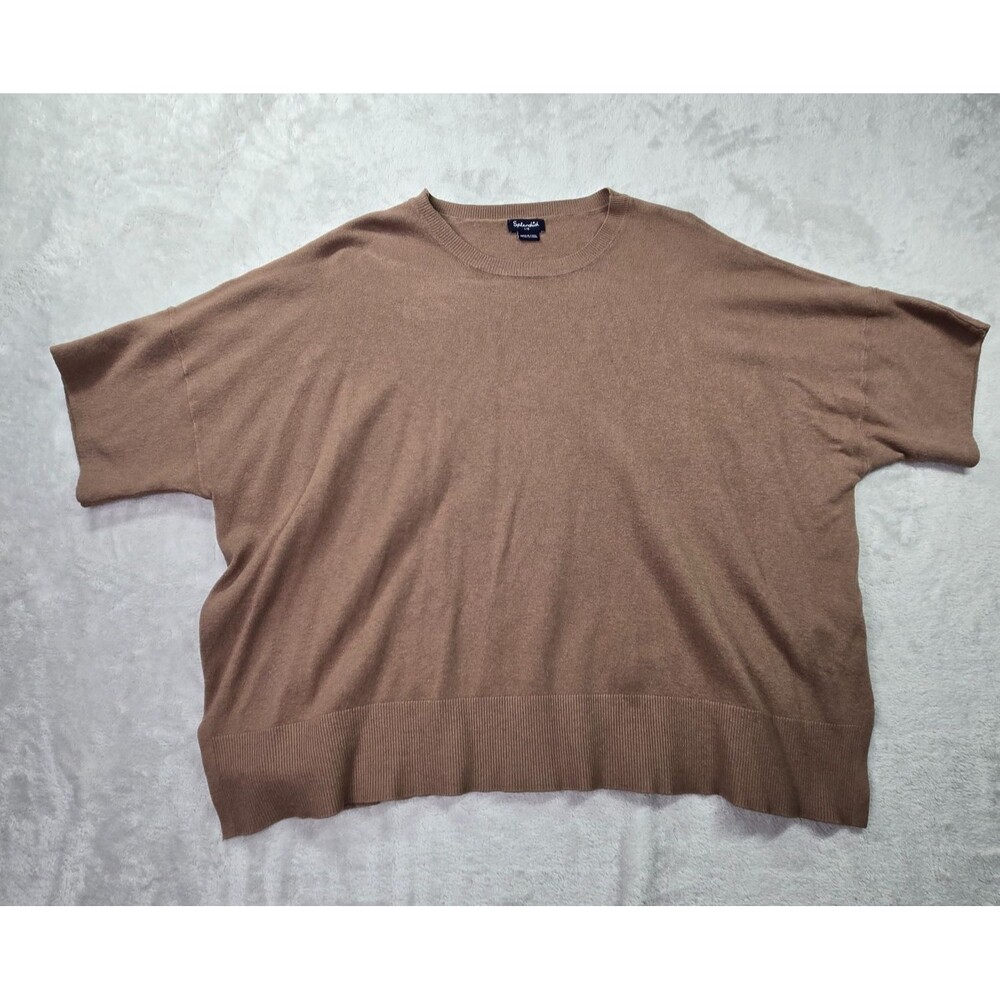 2 Splendid Women's Large Short Sleeve Oversized Pullover Sweater Tan Blue - Picture 7 of 9